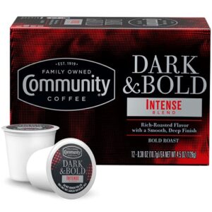 community coffee dark & bold intense blend 12 count coffee pods, dark roast compatible with keurig 2.0 k-cup brewers, 12 count (pack of 1)