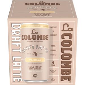 la colombe vanilla draft latte with oatmilk - 9 fl. oz. 4 pack - 100% arabica brazilian cold brew coffee with nitrous-infused oatmilk, dairy-free vegan latte, 120mg natural caffeine