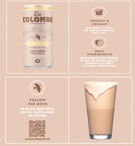 La Colombe Vanilla Draft Latte with Oatmilk - 9 Fl. Oz. 4 Pack - 100% Arabica Brazilian Cold Brew Coffee with Nitrous-Infused Oatmilk, Dairy-Free Vegan Latte, 120mg Natural Caffeine