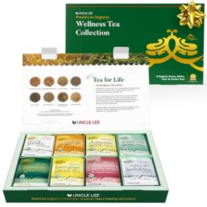 uncle lee’s imperial organic tea gift set - wellness tea sampler gift box with green tea, white tea, chai rooibos tea, and sleep tea, individually wrapped tea bags variety pack, 48 count
