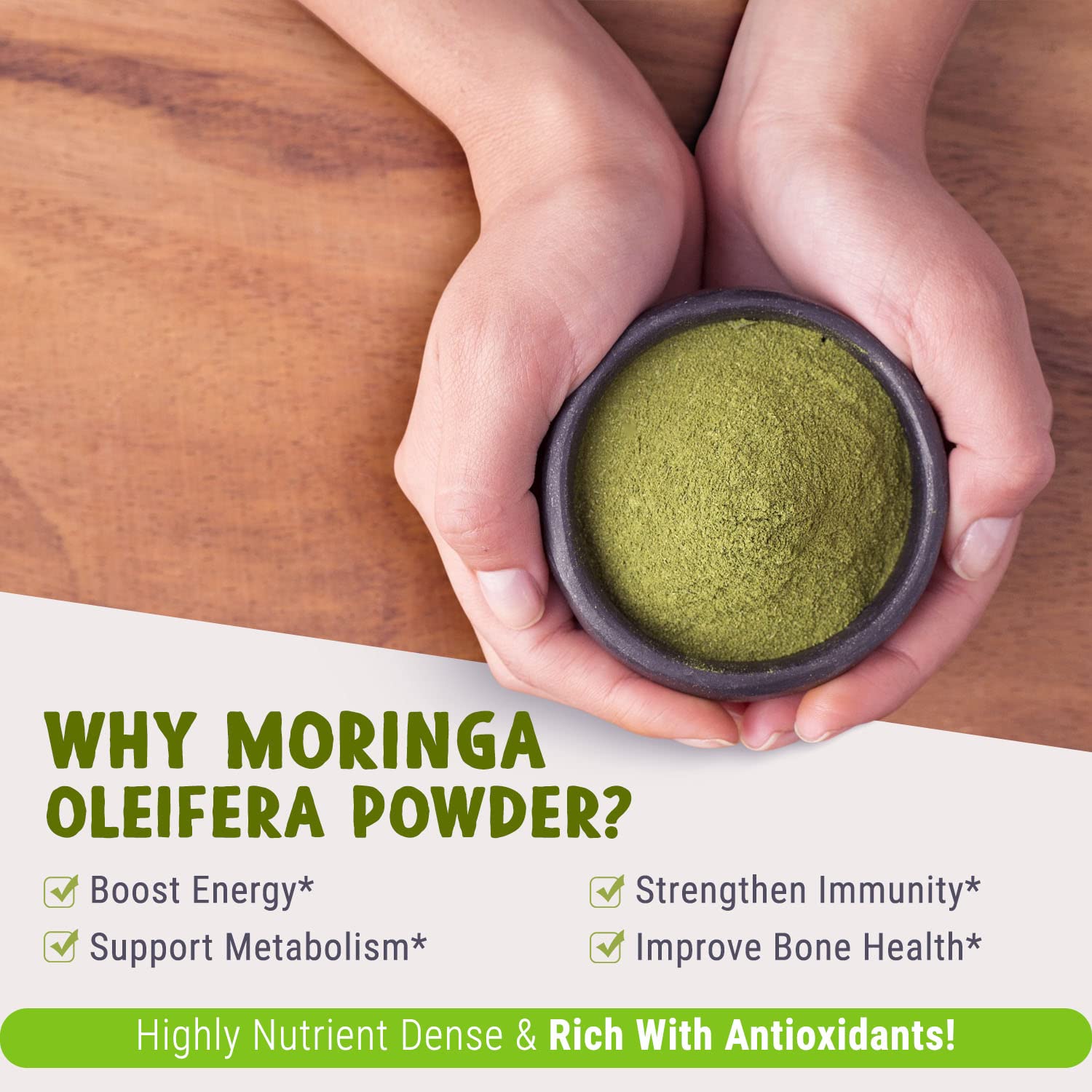 MAJU's Organic Moringa Powder (1 Pound), Oleifera Leaf, Extra-Fine Quality, Dried Drumstick Tree Leaves, For Tea, Smoothies, Food-Grade