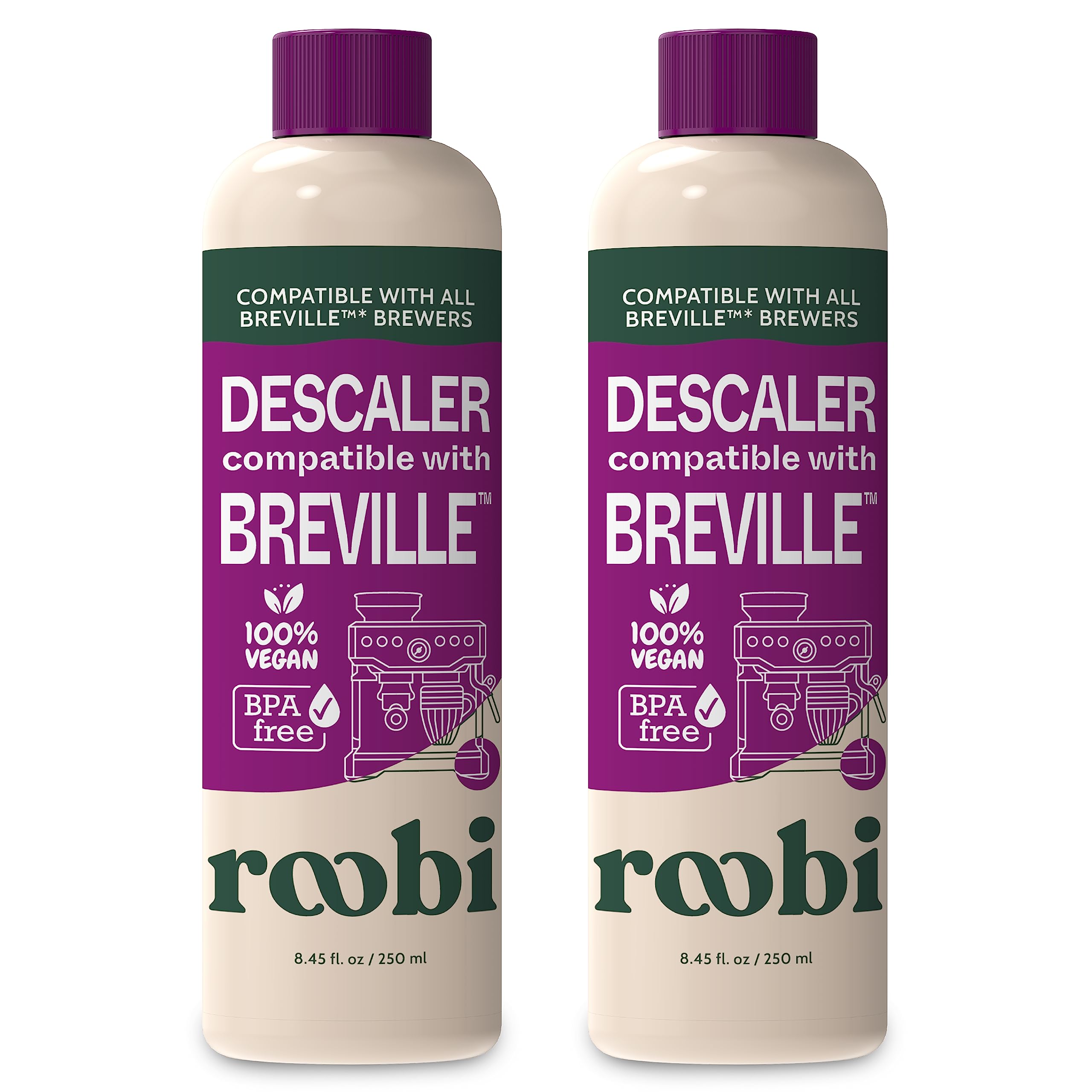 Breville Compatible Descaling Solution. Specially Formulated to Clean & Descale your Breville Machine. 2 Uses per Bottle, 2 Pack. Eco-Friendly Carbon Neutral Maintenance Kit.