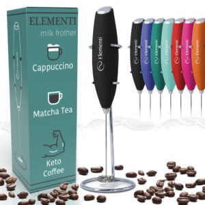 elementi milk frother wand & matcha mixer, mini electric whisk for coffee - frother for coffee - milk frother handheld - coffee stirrers electric matcha frother & hand whisk (black)