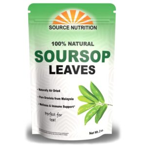 organic dried soursop leaves by source nutrition - pure graviola for tea, whole dried leaves, high in acetogenins - 2 oz resealable bag