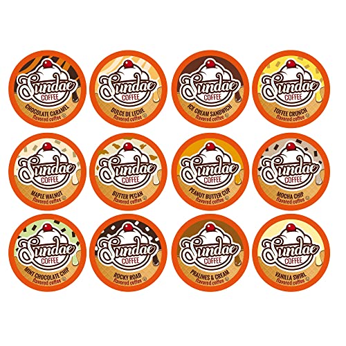 Sundae Ice Cream Flavored Coffee Pods, Compatible with 2.0 Keurig K-Cup Brewer, 48 Count (Assorted Variety Pack)