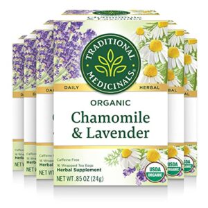 traditional medicinals tea, organic chamomile & lavendar, stress relief, 96 tea bags (6 pack)