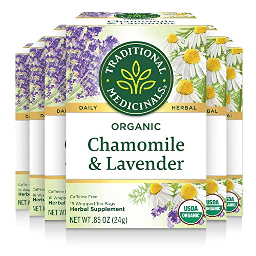 Traditional Medicinals Tea, Organic Chamomile & Lavendar, Stress Relief, 96 Tea Bags (6 Pack)