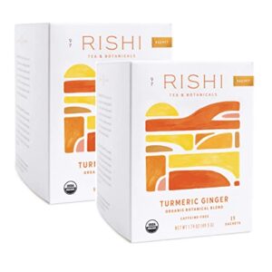 rishi tea turmeric ginger herbal tea | immune support, organic, caffeine-free, ayurvedic, energy-boosting | citrus flavors for taste | 15 sachet bags, 1.75 oz (pack of 2)