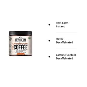 La Republica Organic Decaf Mushroom Coffee with 7 Superfood Mushrooms, Water-Processed Instant Coffee Mix with Lion's Mane, Reishi, Chaga, Cordyceps, Shiitake, Maitake, and Turkey Tail (Regular)