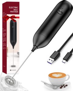 homradise milk frother rechargeable, electric milk frother handheld usb-c powerful coffee frother milk foam maker for coffee latte, cappuccino, mocha, macchiato, frappe and protein powder -black