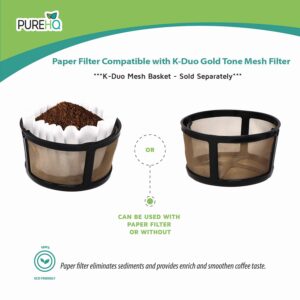 PureHQ Disposable Coffee Paper Filters for Keurig K-Duo Essential, K Duo Brewer, and K-Duo Plus Carafe Coffee Makers - Fits K-Duo Gold Tone Mesh Filter Basket Carafe – Coffee Sediment-Free (100 Pack)