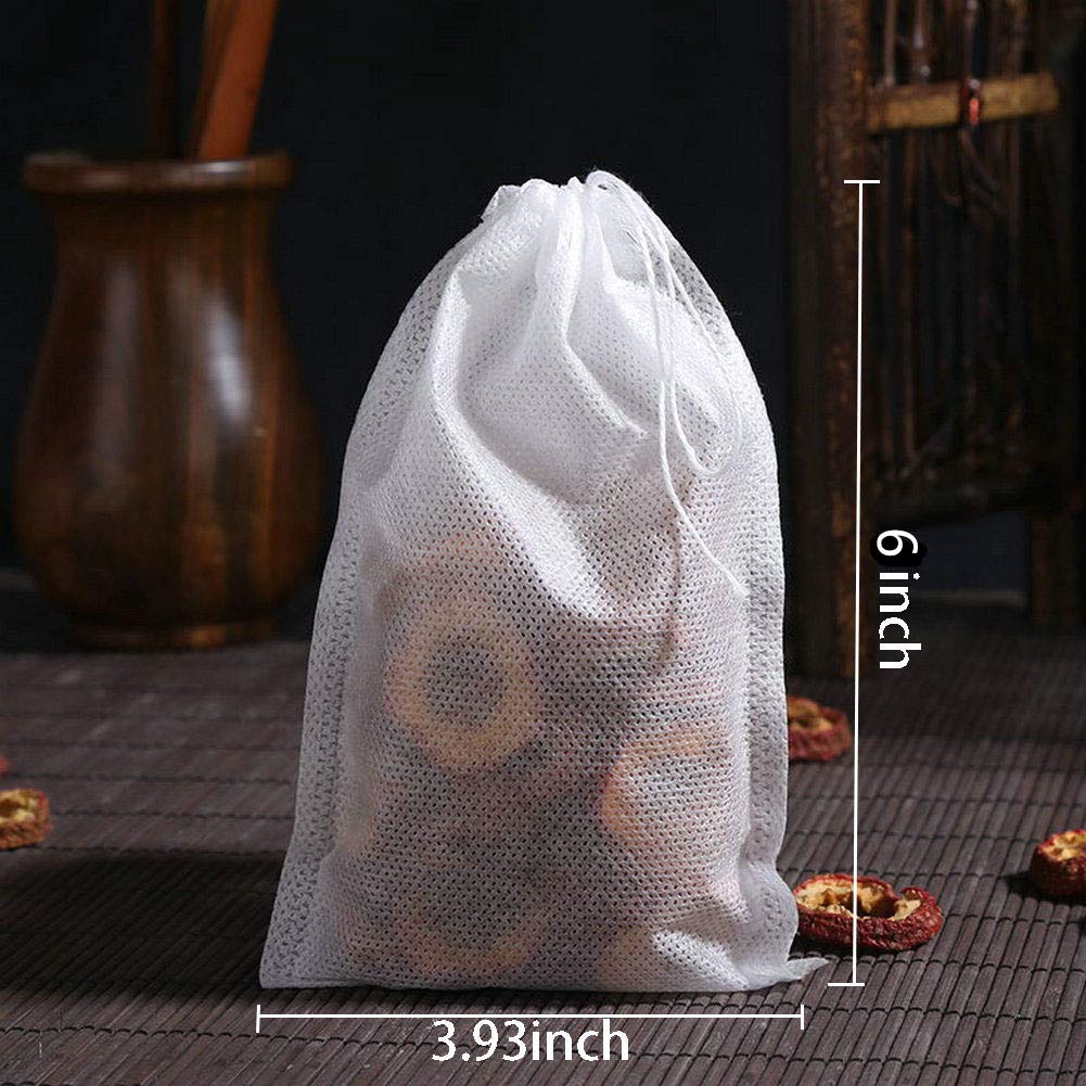 TamBee 100 Pack Disposable Tea Filter Bags Tea infusers 4" x 6" Empty Muslin Drawstring Seal Filter Tea Bags Drawstring Herb Loose Tea bag for Brew Tea Cold Brew Coffee（4" x 6" /10 x 15cm）