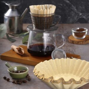 Natural Unbleached Brown Biodegradable Extra Large Coffee Filters 10, 12, 13, 14, 15 Cup Basket for Commercial, Home Coffee Maker Extra High Extra Wide, Anti ground, 9.75" Flattened Diameter (200 Pcs)