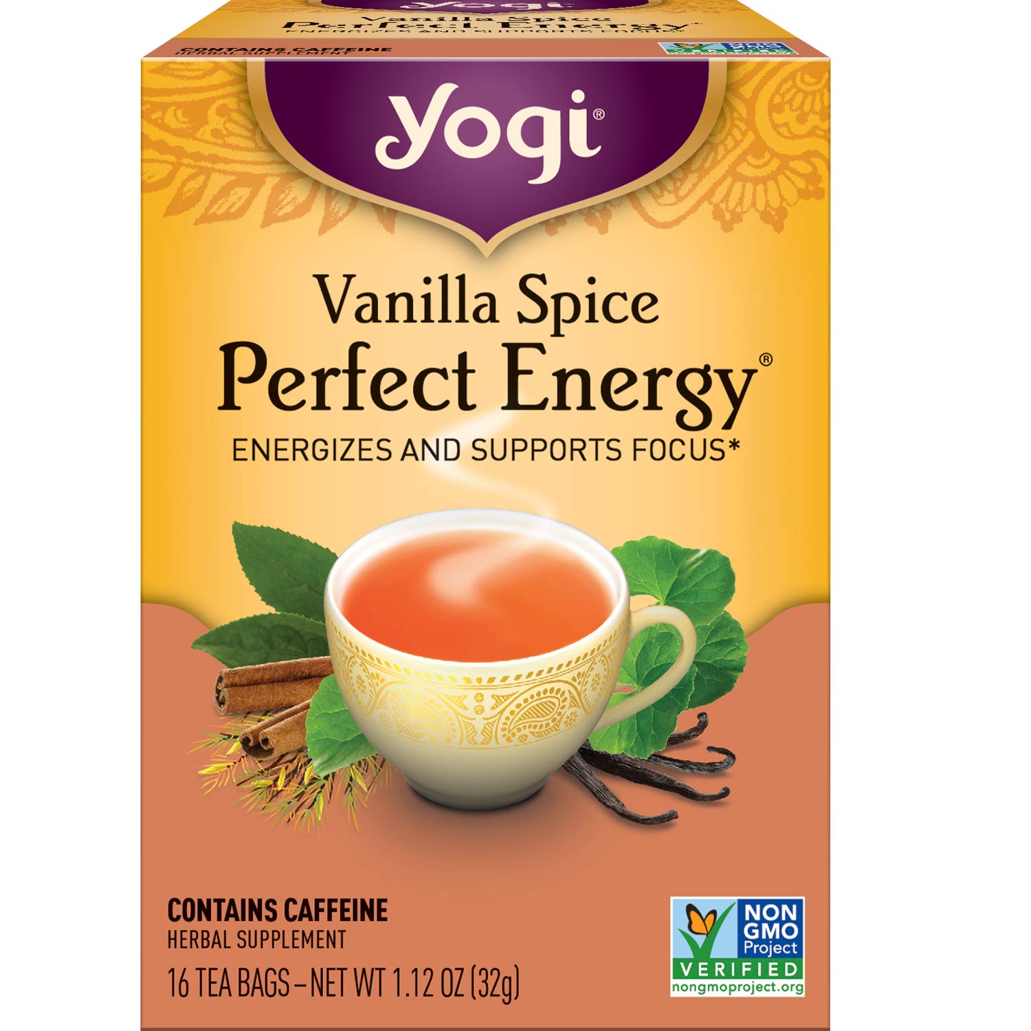 Yogi Tea Vanilla Spice Perfect Energy Tea - 16 Tea Bags per Pack (6 Packs) - Organic Vanilla Energy Tea - Focus Tea - Includes Green Tea, Black Tea, Ashwagandha, L-Theanine & More