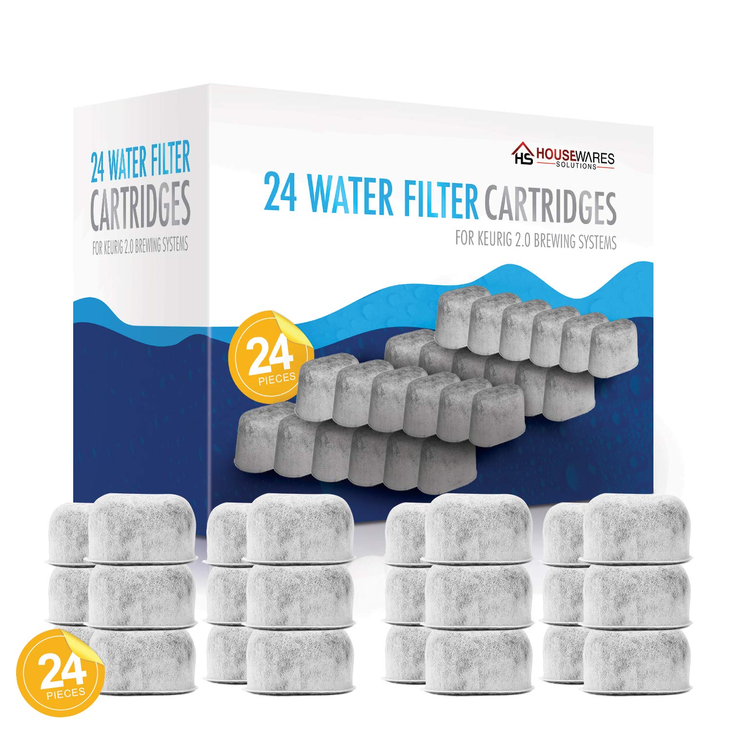 Pack of 24 Replacement Charcoal Water Filters for Keurig Coffee Machines By Housewares Solutions