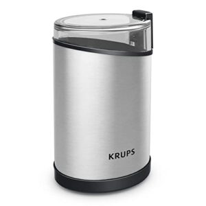 krups fast-touch stainless steel coffee and spice grinder 3oz, 85 gr bean hopper easy to use, one touch operation 200 watts coffee, espresso, french press, spices, dry herbs, nuts, 12 cups silver