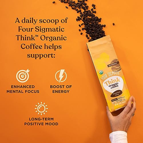 Dark Roast Organic Whole Bean Coffee by Four Sigmatic | Fair Trade Coffee Beans Coated with Lion's Mane, Chaga Mushrooms | Nootropic Mushroom Coffee for Enhanced Brain Function & Immune Support | 12oz