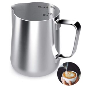 milk frothing pitcher, 12oz milk frother cup espresso cup stainless steel