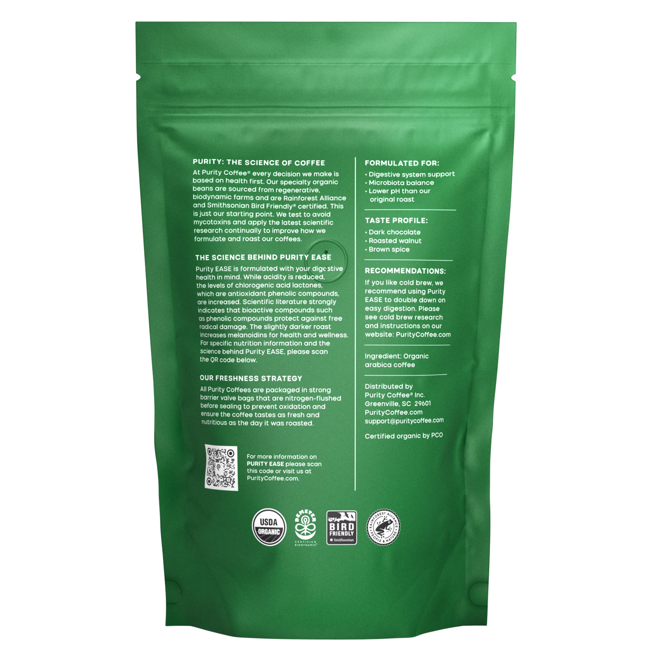 Purity Coffee EASE Dark Roast Low Acid Organic Coffee - USDA Certified Organic Specialty Grade Arabica Whole Bean Coffee - Third Party Tested for Mold, Mycotoxins and Pesticides - 12 oz Bag