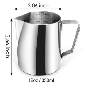 Milk Frothing Pitcher, 12Oz Milk Frother cup Espresso Cup Stainless Steel