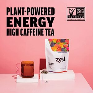 Zest 135mg High Caffeine Energy Leaf Blend - Superberry Samba Green Tea - 20 Pack Bag - Hot or Iced - All Natural Strong Flavored Healthy Coffee Highly Caffeinated Substitute - Perfect for Keto Diet