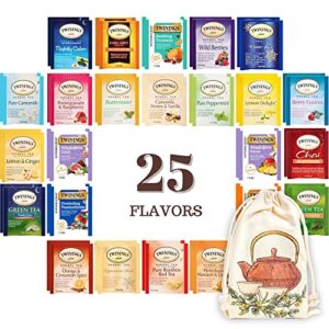 twinings herbal and decaf tea bags - caffeine-free variety sampler - 25 flavors, 50 count - individually wrapped packets