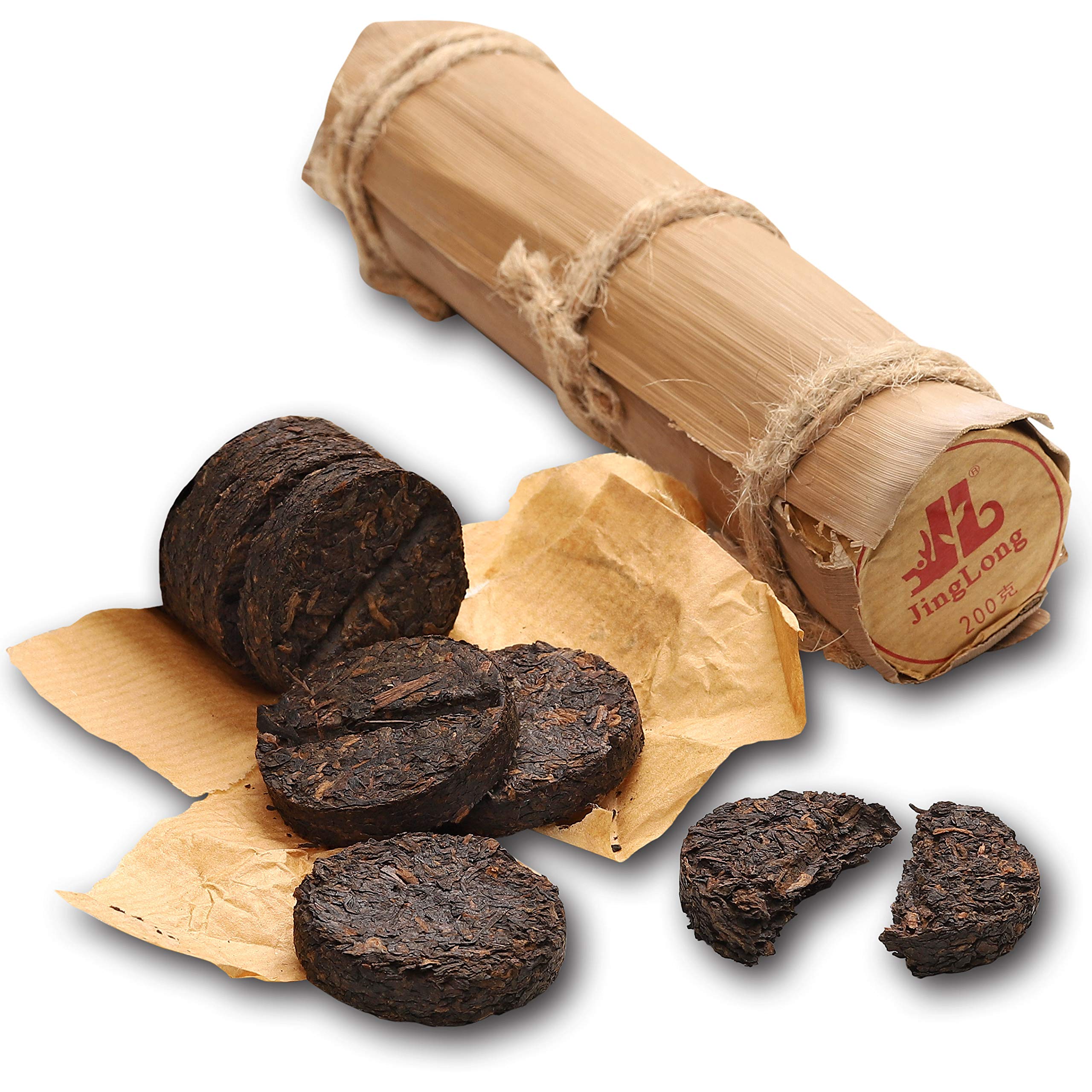 Jinglong Tea Factory - Pu-erh Tea in Bamboo Leaf Tube (80 Cups) Ripe Puerh Tea (7.1 Ounce)