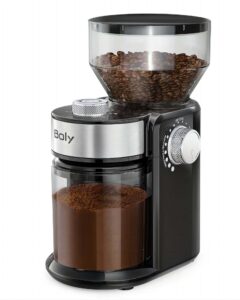 electric adjustable mill coffee bean grinder with 18 grind settings for espresso, drip and french press, black