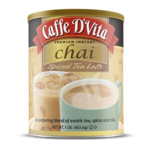 caffe d'vita spiced chai latte mix - chai tea latte powder mix, gluten free, chai tea powder, no cholesterol, no hydrogenated oils, no trans fat, spiced chai latte powder mix - 1 lb can
