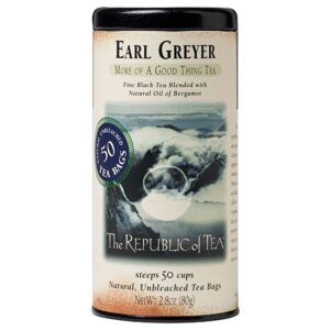 the republic of tea british earl greyer tea, 2.8 oz tin, 50 tea bags | gourmet tea | caffeinated