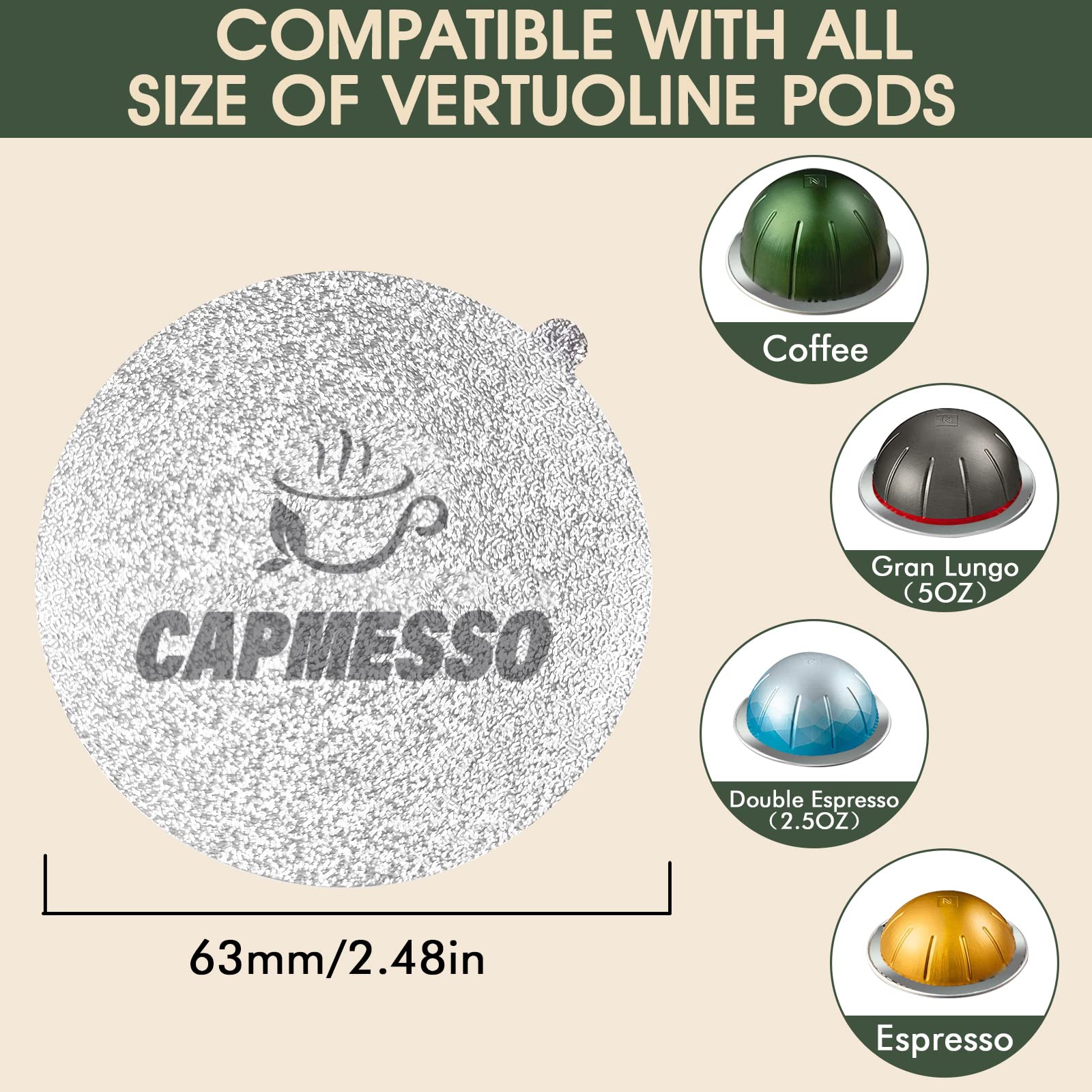 CAPMESSO Aluminum Foil Lids for Reusable Nespresso Vertuo Pods, Coffee Pods Sticker Covers Seals Compatible with Nespresso Reusable Pods Vertuo Refillable Vertuo Capsule (Vertuo pods lids-120 pcs)