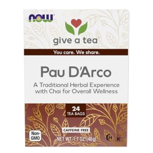 now foods, pau d'arco tea, a traditional herbal experience, overall wellness, premium unbleached tea bags with no-staples design, 24-count