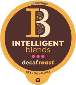 intelligent blends dark roast decaf coffee pods, 100ct. solar energy produced recyclable single serve swiss water processed decaf coffee pods - 100% arabica coffee california roasted, kcup compatible