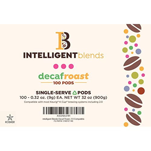 Intelligent Blends Dark Roast Decaf Coffee Pods, 100ct. Solar Energy Produced Recyclable Single Serve Swiss Water Processed Decaf Coffee Pods - 100% Arabica Coffee California Roasted, KCup Compatible