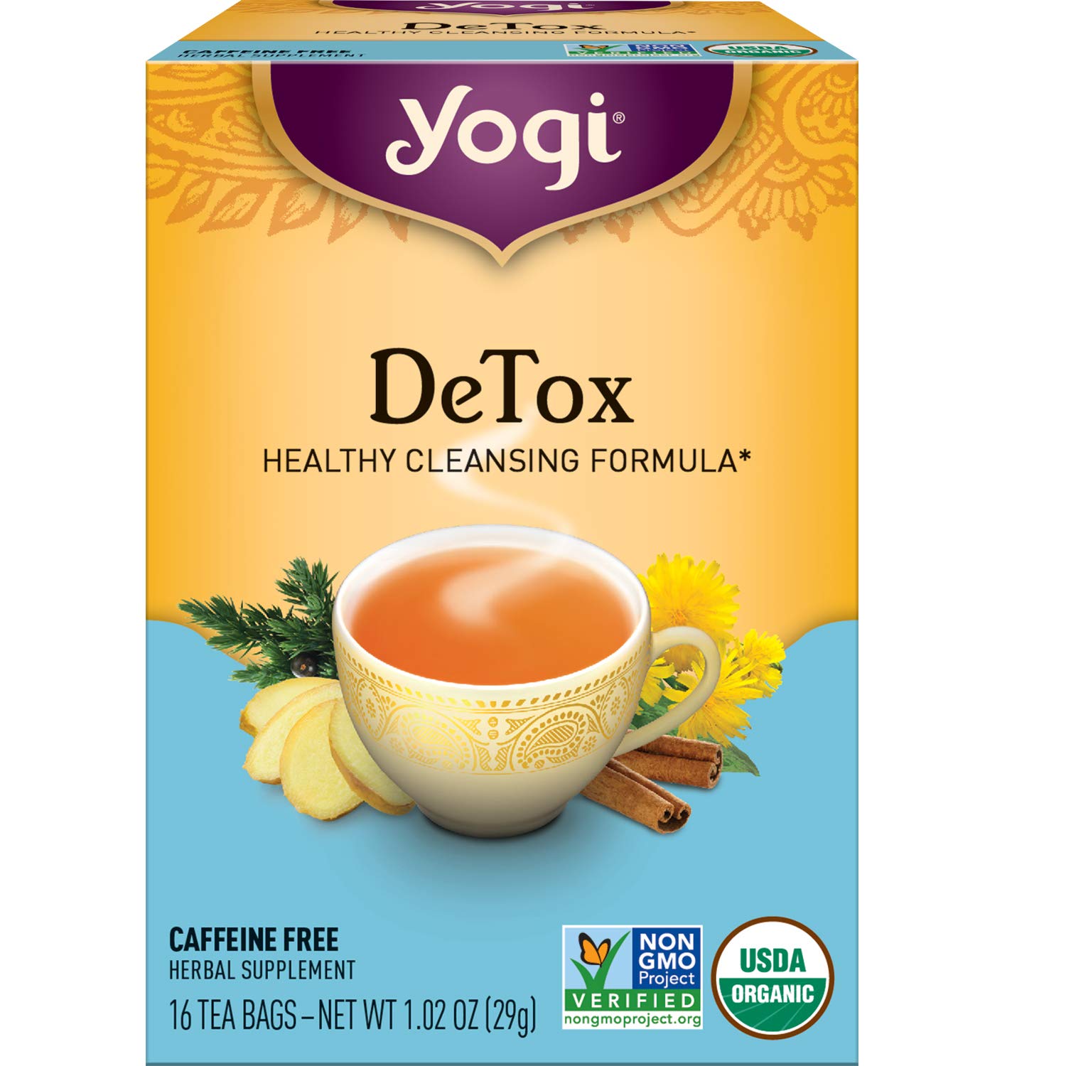 Yogi Tea DeTox Tea - 16 Tea Bags per Pack (4 Packs) - Organic Detox Tea for Digestive & Circulation Support - Includes Burdock, Dandelion, Ginger Root, Black Pepper, Cardamom & Juniper Berry