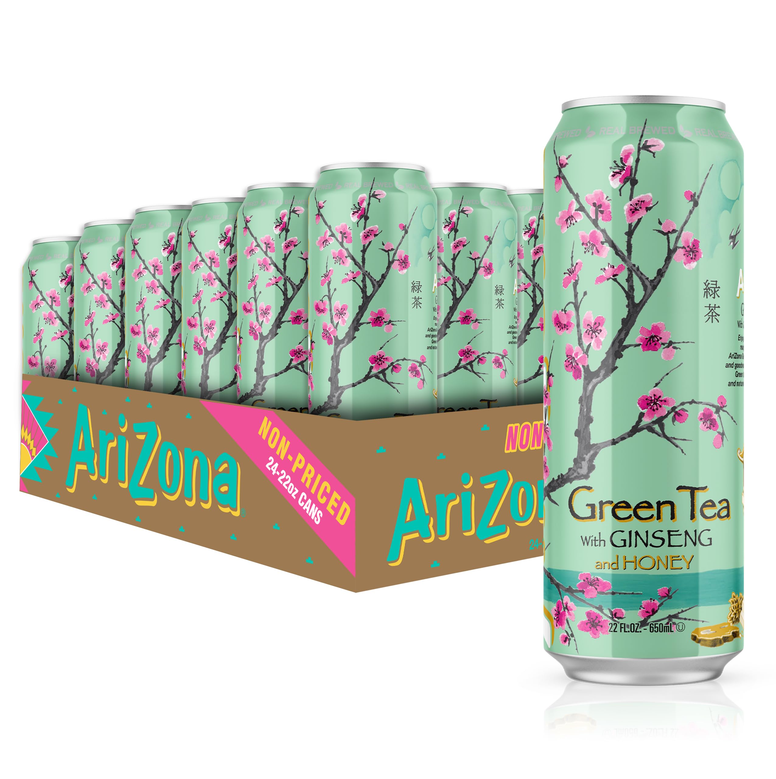 AriZona Green Tea with Ginseng and Honey - Big Can, 22 Fl Oz (Pack of 24)