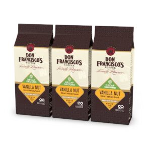 don francisco's decaf vanilla nut flavored ground coffee, 100% arabica - 3 x 12 ounce bags