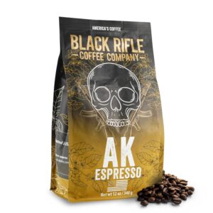 black rifle coffee company, ak-47 espresso,100% arabica coffee,colombian supremo roasted dark, whole bean 12 oz bag