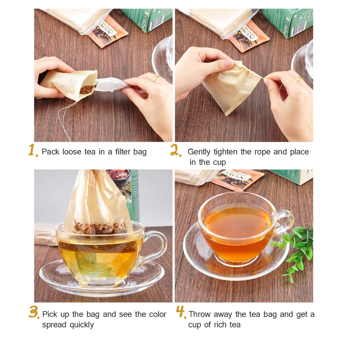 Angooni 300PCS Disposable Tea Filter Bags with Drawstring | 100% Natural & Safe Loose Leaf Tea Empty Tea Bags, 1-Cup Capacity