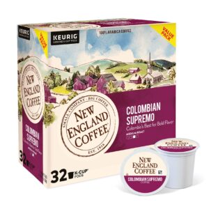 New England Coffee Colombian Supremo Medium-Roast K-Cup Coffee Pods, 32 Count, Intense Flavor & Rich Aroma