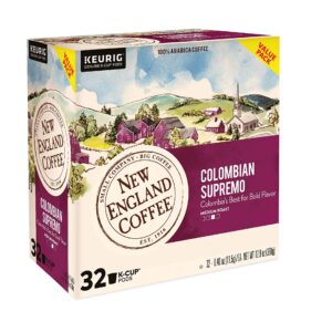 New England Coffee Colombian Supremo Medium-Roast K-Cup Coffee Pods, 32 Count, Intense Flavor & Rich Aroma