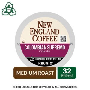 New England Coffee Colombian Supremo Medium-Roast K-Cup Coffee Pods, 32 Count, Intense Flavor & Rich Aroma