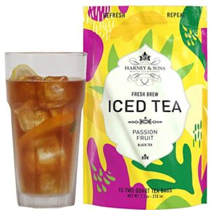 harney & sons fresh brew iced large two tea bags of black tea, passion fruit, 15 count
