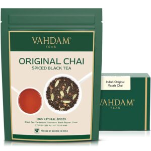 vahdam, india's original masala chai tea loose leaf (50 cups/3.53oz) blend of black tea | cinnamon, cardamom, cloves & black pepper | ancient indian house recipe of spiced masala tea