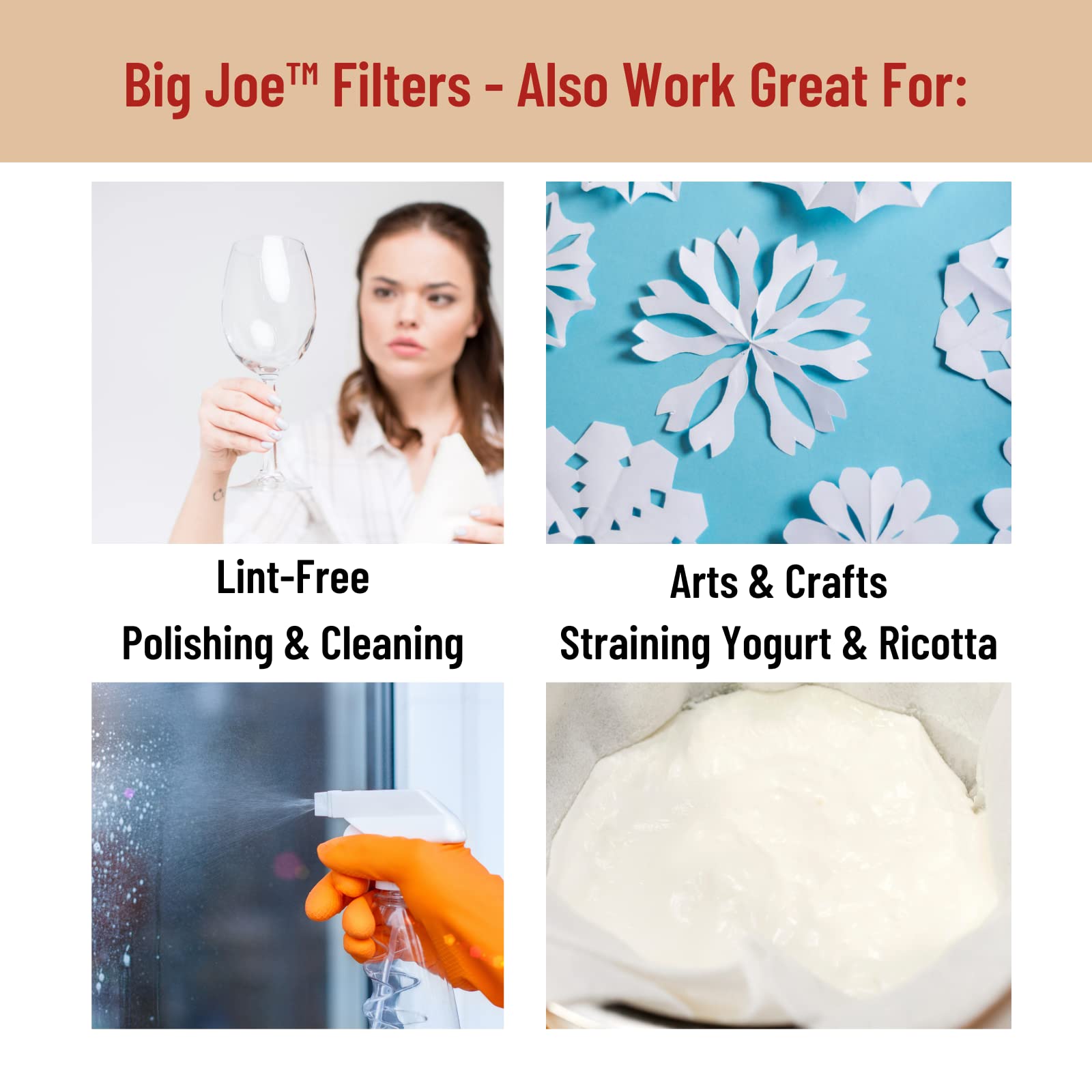 Big Joe® Large Coffee Filters (500 Count) - Tall Walled Commercial Coffee Filters (4 ¼ Inch base, 2 ¾ Inch Walls, 9 ¾ Inch Laying Flat) - Compatible with BUNN and 12-Cup Home & Commercial Machines