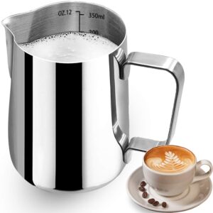 milk frothing pitcher, stainless steel art creamer cup milk frother steamer cup stainless steel coffee milk frothing cup,coffee steaming pitcher 12oz/350ml