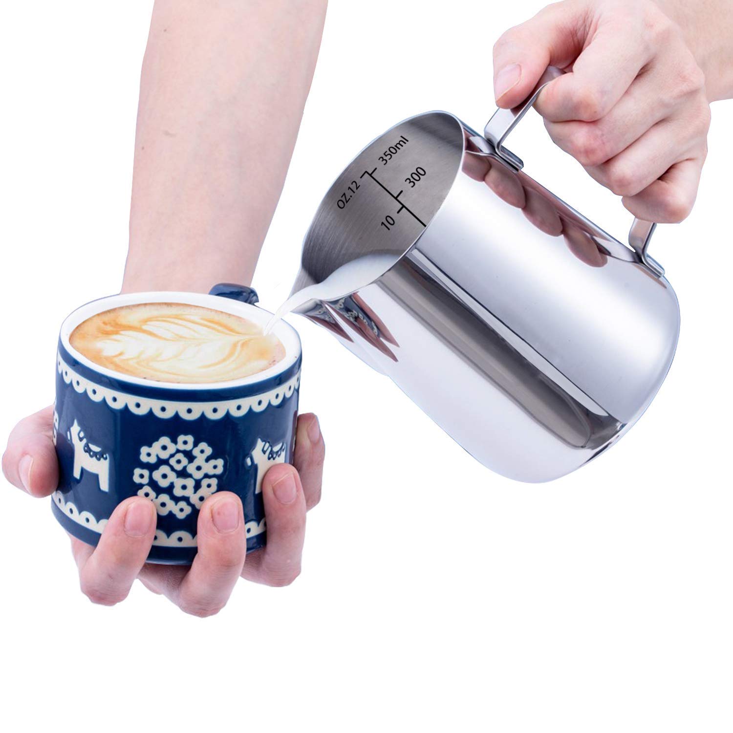 Milk Frothing Pitcher, Stainless Steel Art Creamer Cup Milk Frother Steamer Cup Stainless Steel Coffee Milk Frothing Cup,Coffee Steaming Pitcher 12oz/350ml