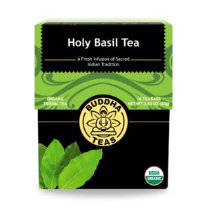 buddha teas - holy basil - organic herbal tea - for cognitive balance & overall health - ayurvedic tulsi - with antioxidants - caffeine free - 100% kosher & non-gmo - 18 tea bags (pack of 1)