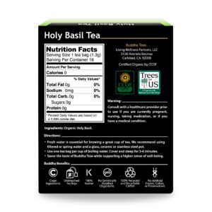 Buddha Teas - Holy Basil - Organic Herbal Tea - For Cognitive Balance & Overall Health - Ayurvedic Tulsi - With Antioxidants - Caffeine Free - 100% Kosher & Non-GMO - 18 Tea Bags (Pack of 1)