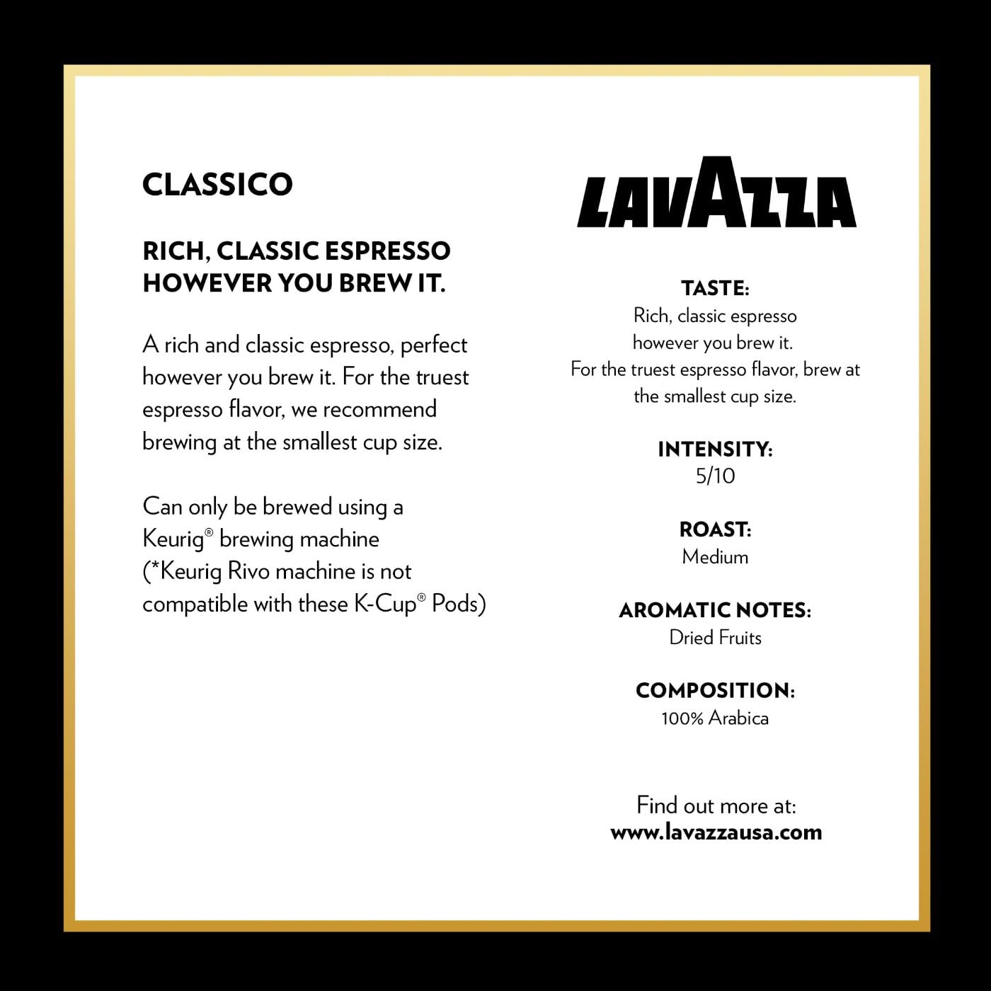 Lavazza Espresso Italiano Single Serve Coffee K-Cup® Pods for Keurig® Brewer, 40 Count, 100% Arabica, Medium roast with intense, aromatic flavor
